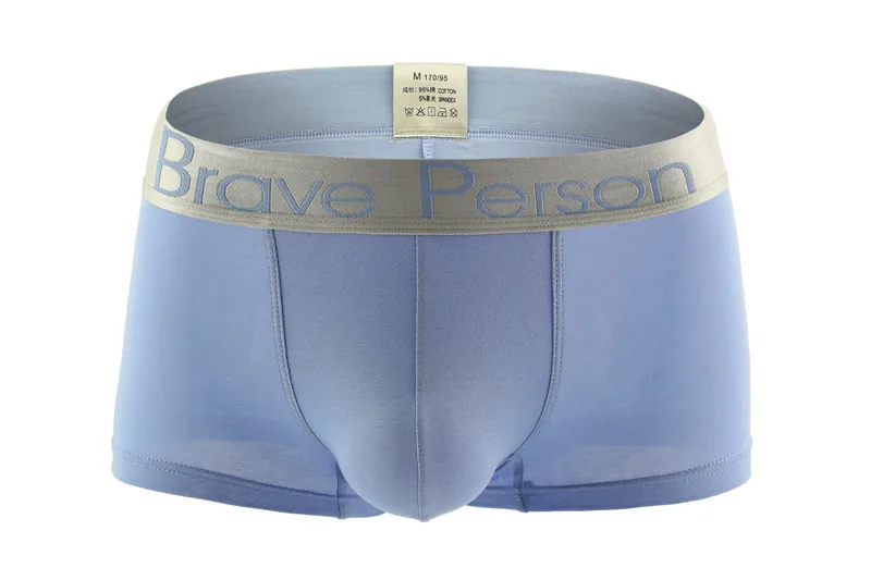 BRAVE PERSON, Новое поступление, мужское однотонное нижнее белье, мужские боксеры, шорты, хлопок, модные сексуальные боксеры, мужские трусы, боксеры - Цвет: Light blue
