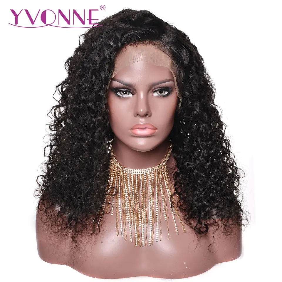 YVONNE 13x4 супер кудрявые человеческие волосы кружевные передние парики Виргинские