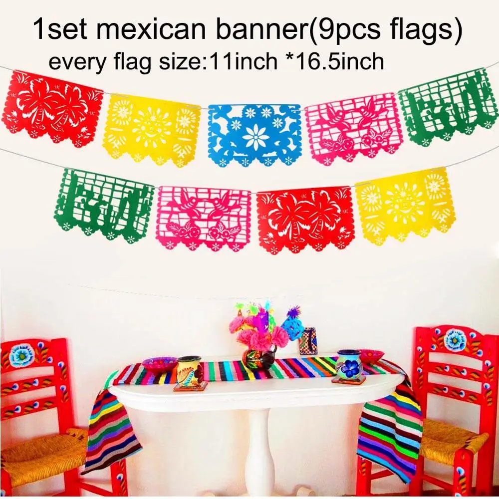 Mexican flag banner OurWarm мексиканские вечерние принадлежности розовый синий настольная дорожка Serape одеяло скатерть Подарочная сумка Мексиканская фиеста вечерние свадебные Декор для дома - Цвет: Mexican flag banner
