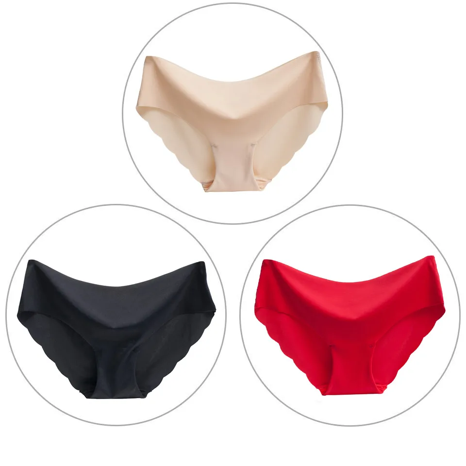khaki black red 3 шт./лот, женские трусы, сексуальные Однотонные трусы с оборками, нижнее белье, Дамское белье размера плюс, бесшовное Ультра тонкое, высокое качество - Цвет: khaki black red