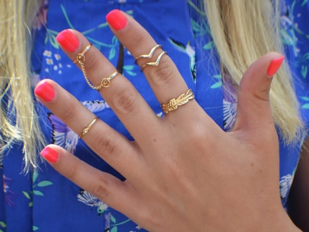 ASHMITA 2019 5PCS Gold Studded Leaf And V-shaped Joint Ring Gift For Women Men New Fashion Jewelry Rings Anniversary | Украшения и