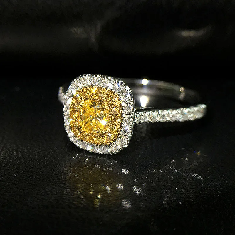 18K 750Au желтое золото Moissanite бриллиантовое кольцо DF цветное лабораторное алмазное