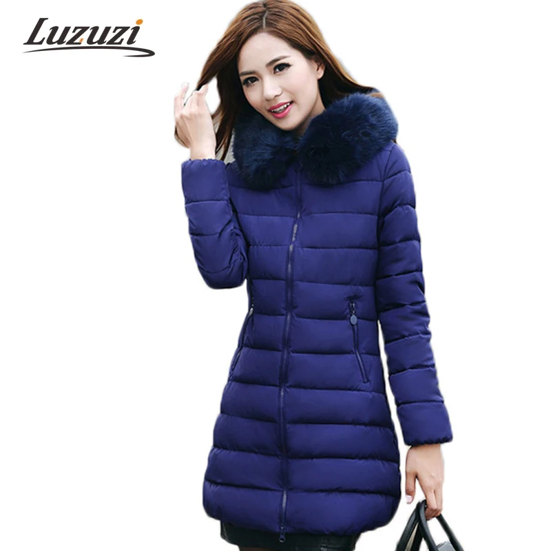 2017 Для женщин Зимняя парка с хлопковой подкладкой длинное пальто капюшоном Мех животных Женские теплые