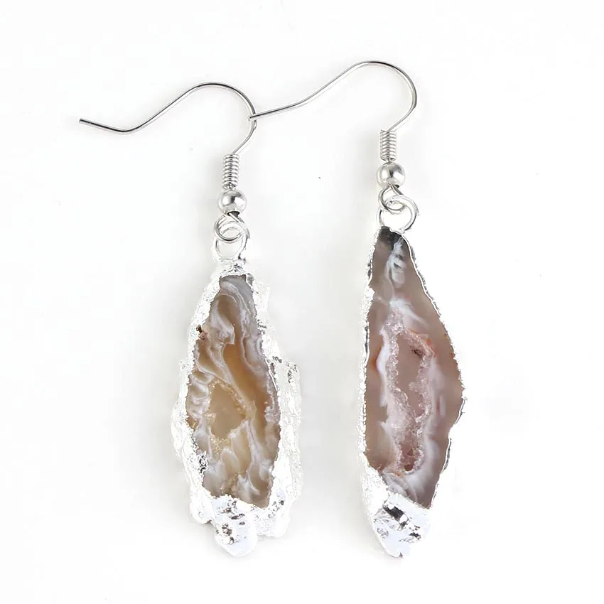 

xinshangmie 1 Pair Personalized Silver Plated Natural Amethysts Geode Agates Irregular Shape Drop Earrings Women Fashion Jewelry
