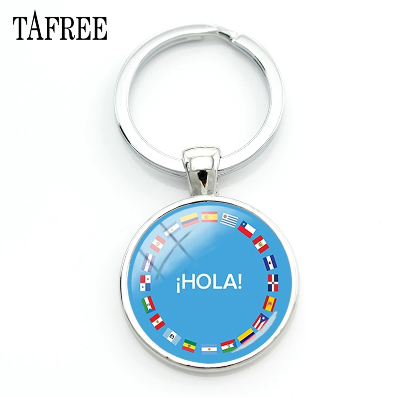 TAFREE испанский Hola брелок для ключей Лидер продаж Стекло кабошон купол искусство