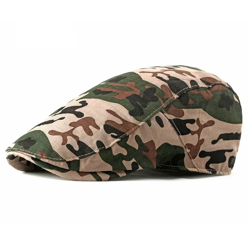Camouflage Khaki Wuaumx, весенне-летние камуфляжные береты, шапка для мужчин и женщин, козырьки, плоская кепка, унисекс, в елочку, газетная Кепка, s, регулируемая, chapeau bare - Цвет: Camouflage Khaki