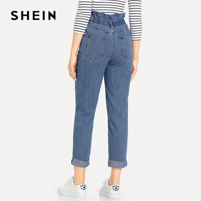 SHEIN Джинсы На Высокой Талии, Повседневные Стильные Джинсы С Подворотами
