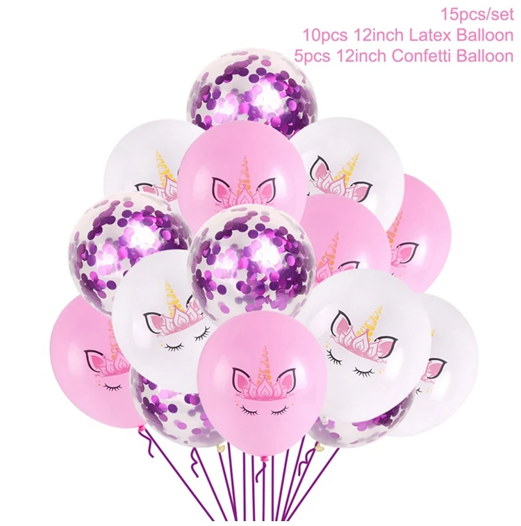 15pcs balloon set 6 QIFU с днем рождения воздушные шары Единорог воздушные шары набор Единорог на день рождения балон латексные шары на день рождения воздушные шары вечерние украшения для детей - Цвет: 15pcs balloon set 6