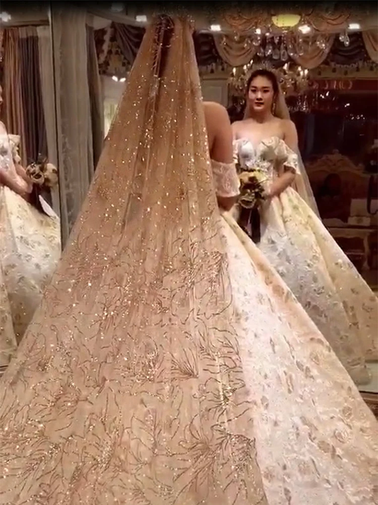 Блестящая золотая вуаль новинка 2019 цвет шампанского длина 3 м свадебная фата