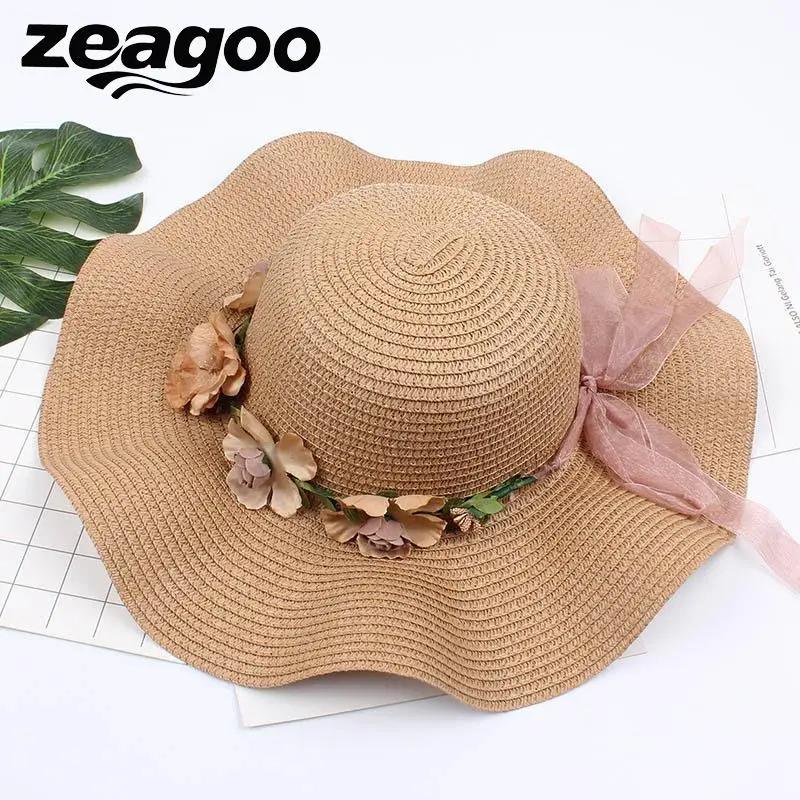 Zeagoo мода весна лето соломенная Плетеный Круглый широкая шляпа для женщин