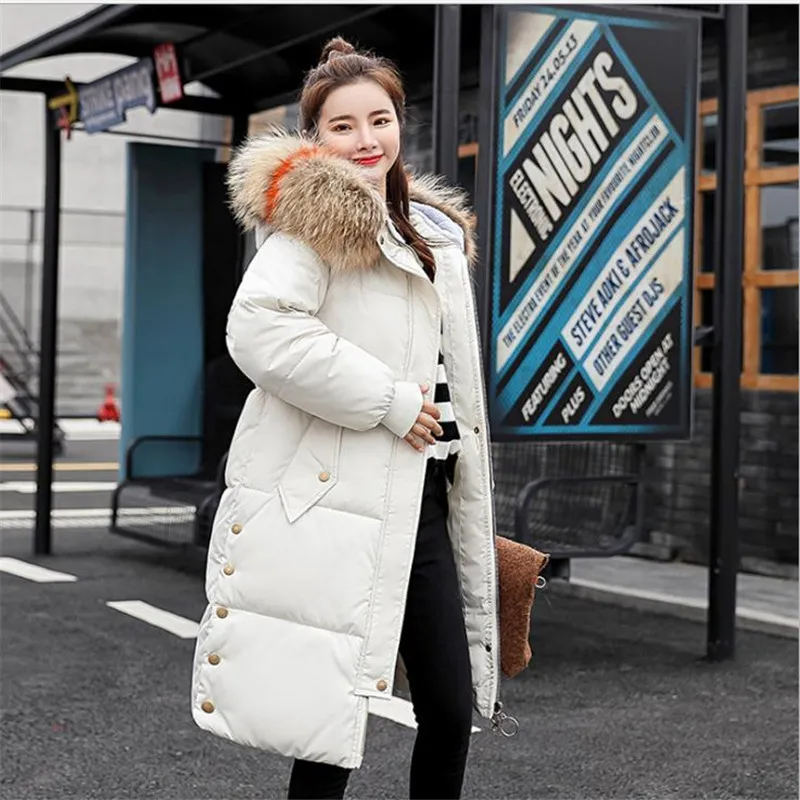 Plus Size 3XL 2018 Fashion Winter Women Thicken Parkas Medium-Long Hooded Large Fur Collar Down Cotton Jacket Warm OuterwearQ418 | Женская