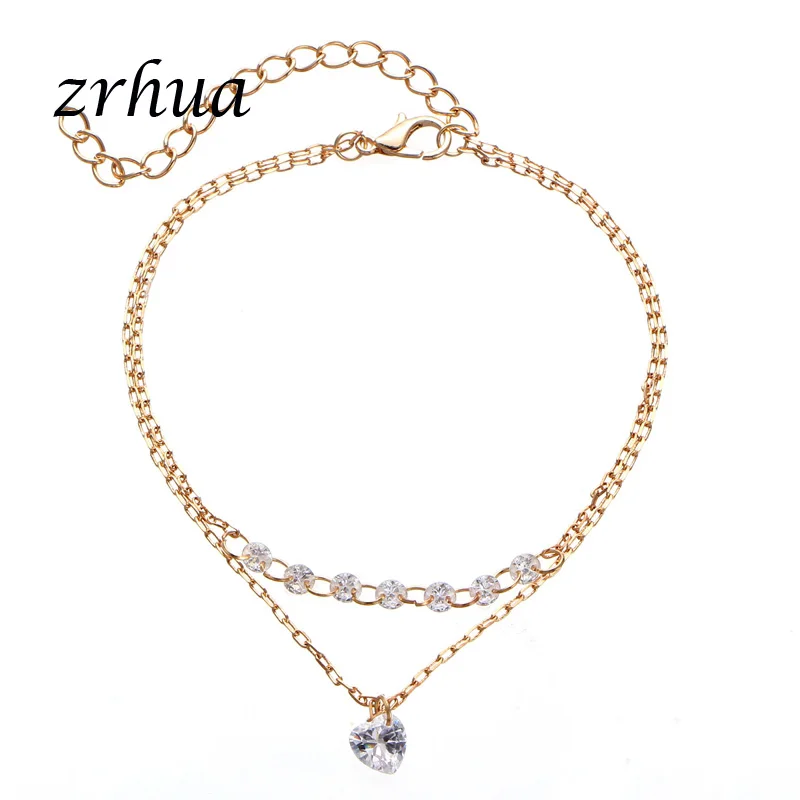 ZRHUA Elegant Fashion Exquisite Charm Sweet Heart Crystal Gold Color Bracelet for Women Shiny Gifts Clear Cubic Zirconia Jewelry | Украшения
