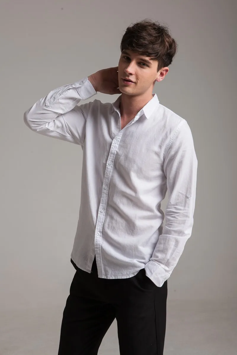 Slim fit Мужская льняная рубашка с длинными рукавами прямой воротник летние повседневные рубашки мужские белые хлопковые льняные рубашки для мужчин m-xxxl