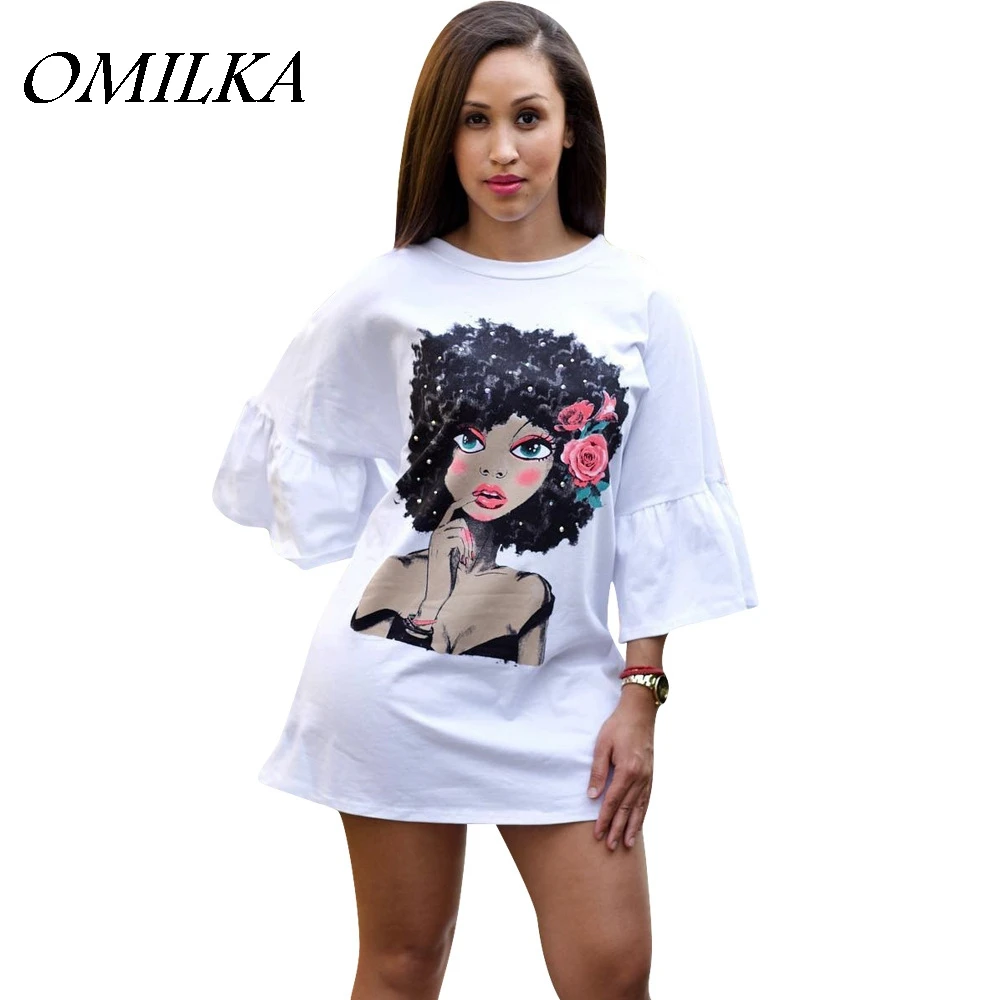 OMILKA, женское платье-рубашка с коротким рукавом и круглым вырезом, с мультяшным принтом, повседневные свободные желтые и белые Клубные вечерние мини-платья в стиле хип-хоп