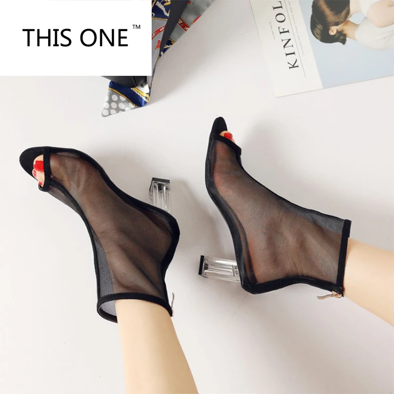 Хит продаж 2018 прозрачные ботильоны из ПВХ/сетки (воздушная сетка) ботинки на