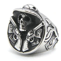 support dropship newest double guns pirate ring 316l stainless steel fashion jewelry men boys pirate skull ring