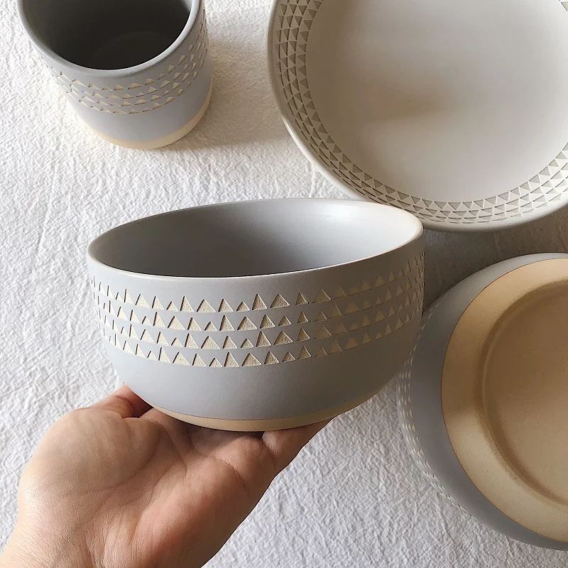 6 inches bowl Матовая серая резная керамическая тарелка чашка чаша посуда для дома и ресторана посуда - Цвет: 6 inches bowl