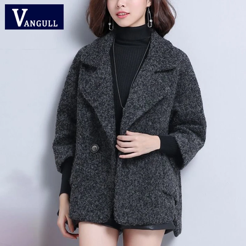 Vangull шерстяные женские куртки одноцветные Осень зима винтажные корейские пальто