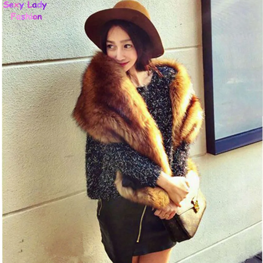Модный харию лохматый искусственного лисьего меха Теплый длинный шарф-воротник