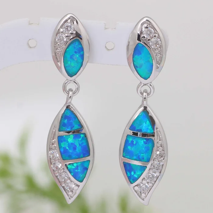 Женские серьги с голубым опалом и белым фианитом из стерлингового серебра 925