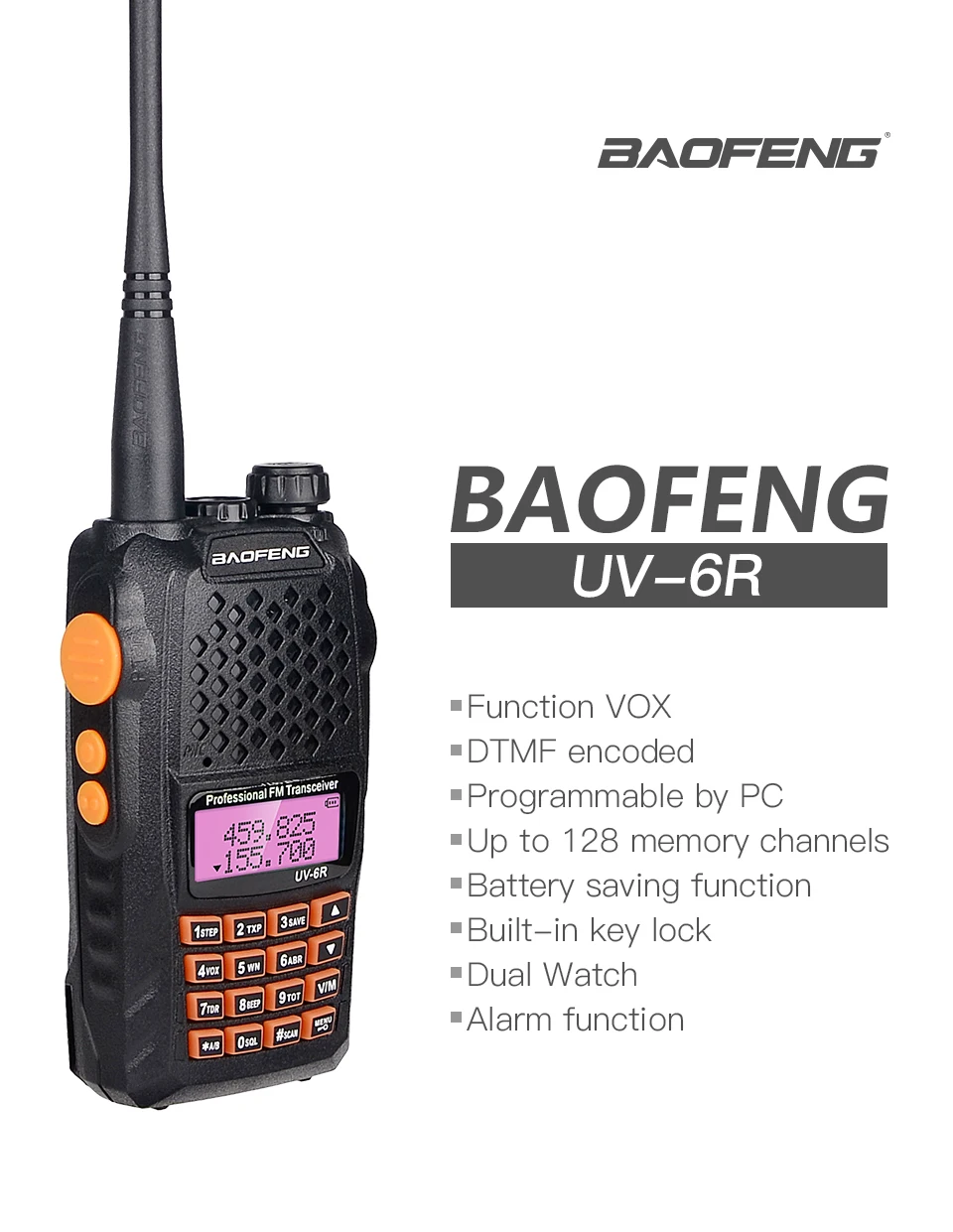 Baofeng 10 км двухстороннее радио UV-6R 7 Вт Двухдиапазонная VHF UHF рация Ham радио Walky Talky Профессиональный портативный fm-передатчик