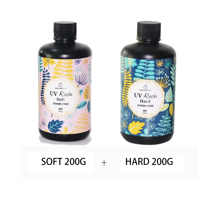 soft 200g hard 200g Qiaoqiaodiy, мягкая УФ-смола,, 6 размеров, сделай сам, быстрое отверждение, УФ прозрачная твердая смола для изготовления ювелирных изделий, рукоделия, эпоксидная смола - Цвет: soft 200g hard 200g