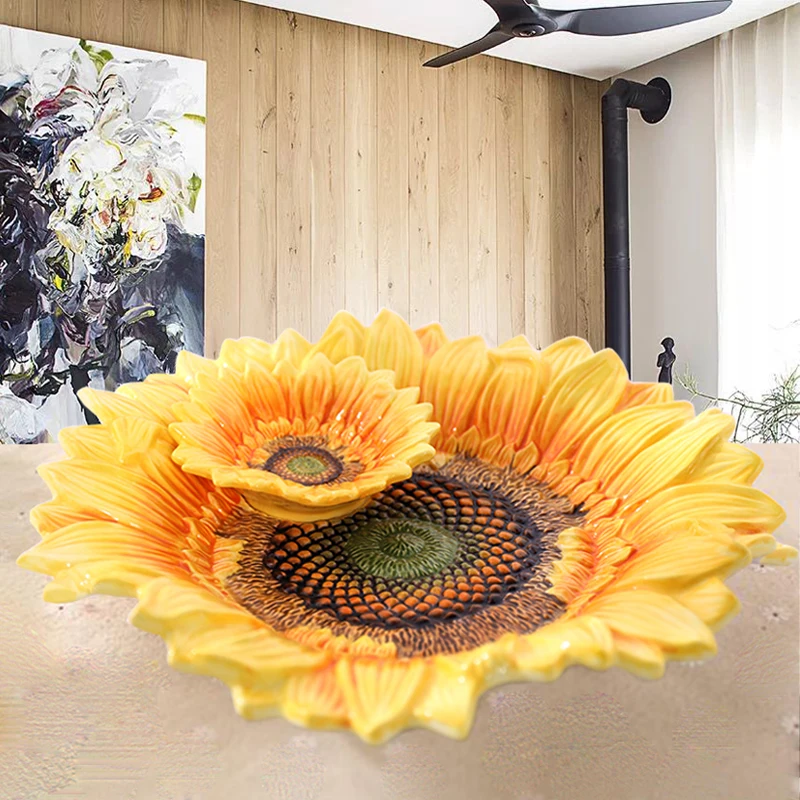 European Pastoral Sun Flower Ceramic Fruit Bowl Sunflower Multi-function Coffee Table Decoration | Дом и сад