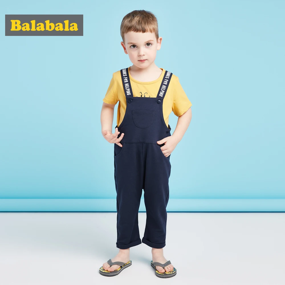 Balabala Summer Cotton Children Boy Clothes set 2018 New Sets Kids Short Sleeves T-Shirt +overalls 2pcs Toddler sets Clothing |