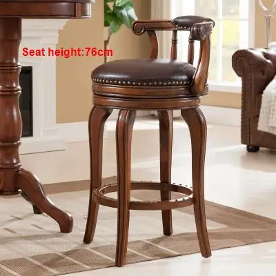 SH76CM Cherry color Европейский Стиль Барный стул кожаный барный стул Европейский твердый деревянный барный стул высокий поворотный стул - Цвет: SH76CM Cherry color