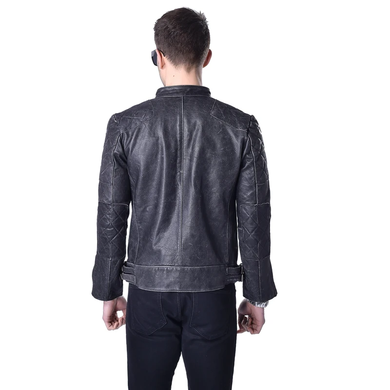 Мужская винтажная байкерская куртка MAPLESTEED черная Толстая из натуральной