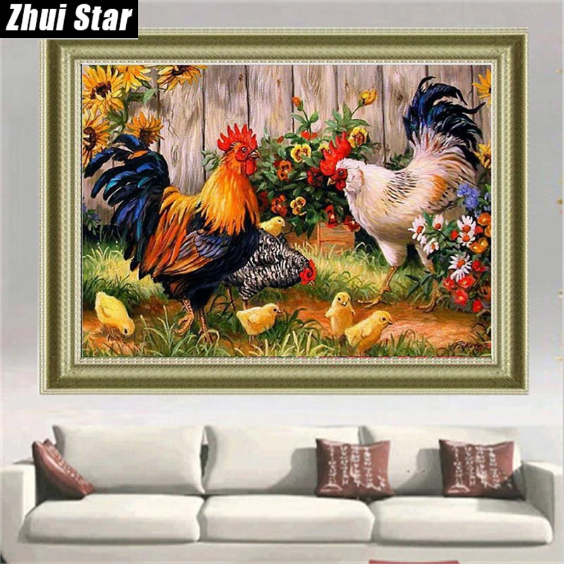 

Diamond painting Cross stitch Diy Diamond embroidery Chickens in the garden 3D square drill Diamond mosaic pasted Needlework xsh