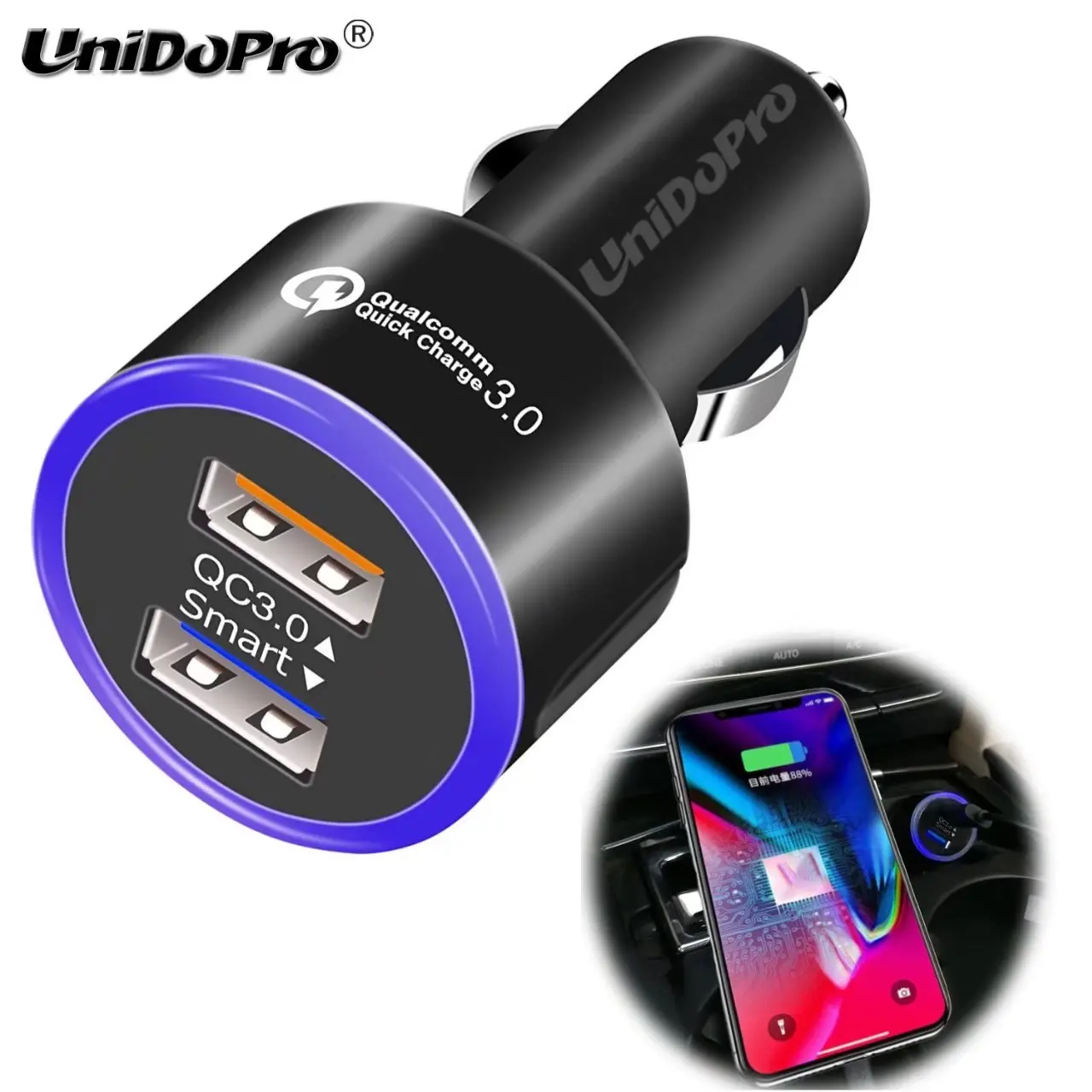 Быстрая зарядка 3 0 2-портовое Смарт USB быстрое автомобильное зарядное устройство