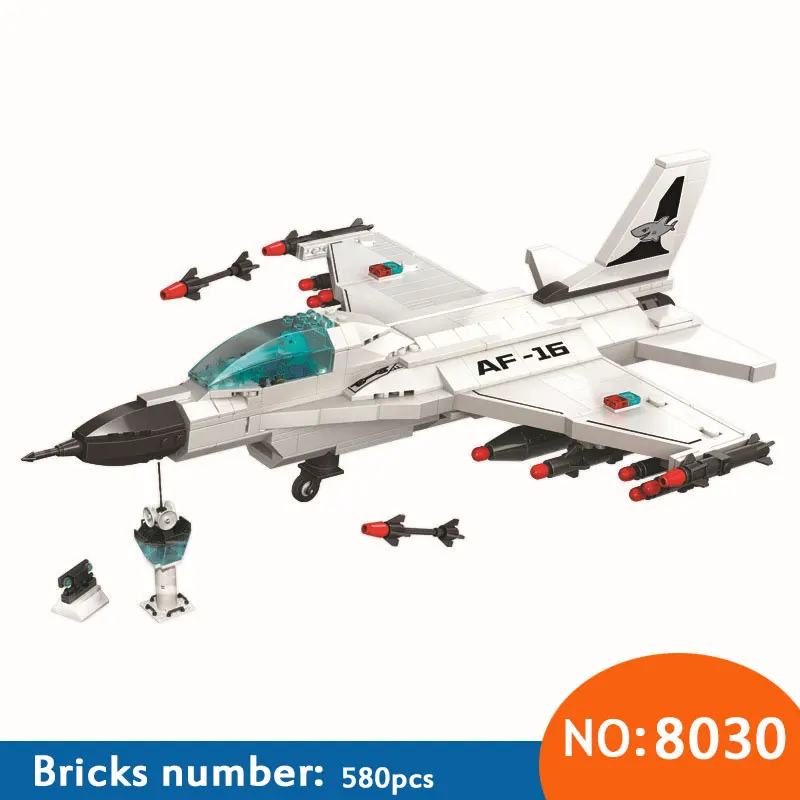 8030 580 шт. Thunder Air Force F-16 Истребитель строительный Конструкторы DIY образования кирпичи Игрушечные лошадки для детей прикольные подарки