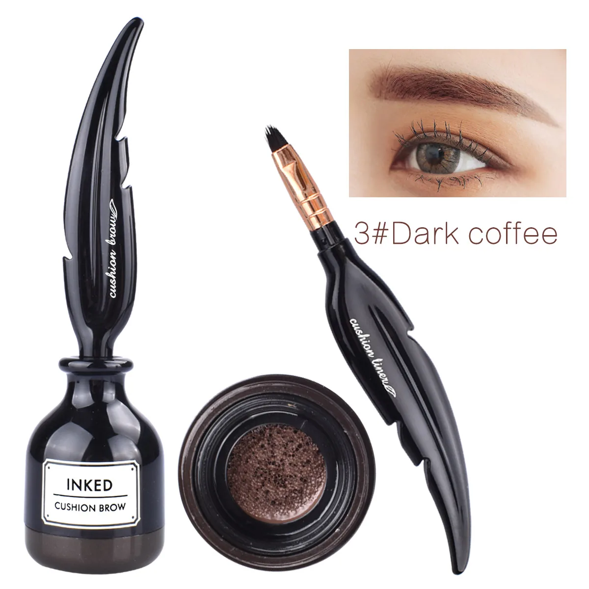3 Dark coffee 3 цвета, подушечка для бровей в форме пера, водостойкий стойкий крем для бровей 2,5 г, макияж для глаз, бренд HengFang#53136 - Цвет: 3 Dark coffee
