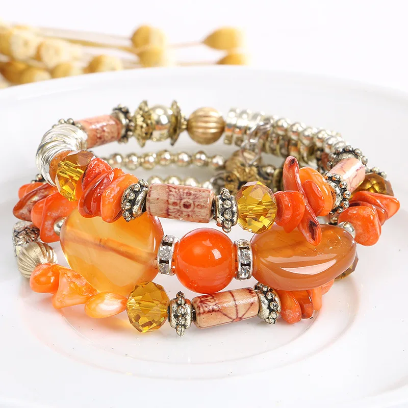 Хит богемные пляжные браслеты для женщин ретро многослойный Кристальный камень