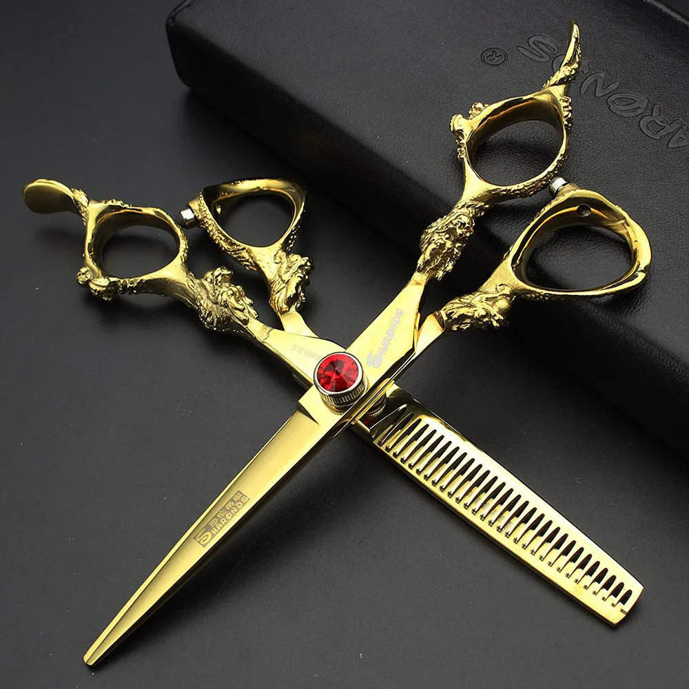 6inchGold set Japan440c Профессиональный Парикмахерские ножницы Дракон ручка Ножницы 5,5/6/7 дюймов Парикмахерская магазинные ножницы инструмент - Цвет: 6inchGold set