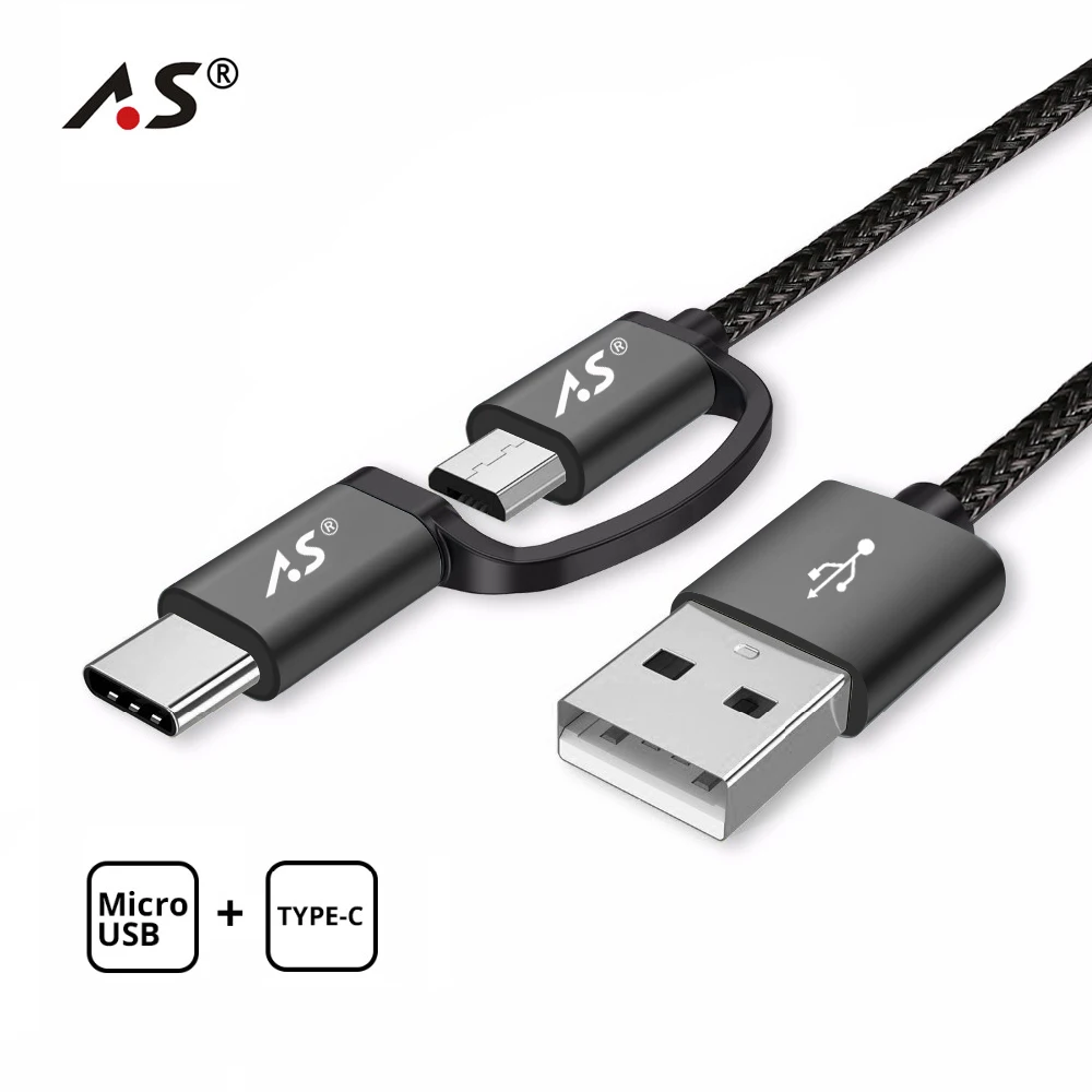 A.S USB Type C Micro 2 в 1 кабель для быстрой зарядки Xiaomi Huawei Samsung Nokia Sony Oukitel кабели