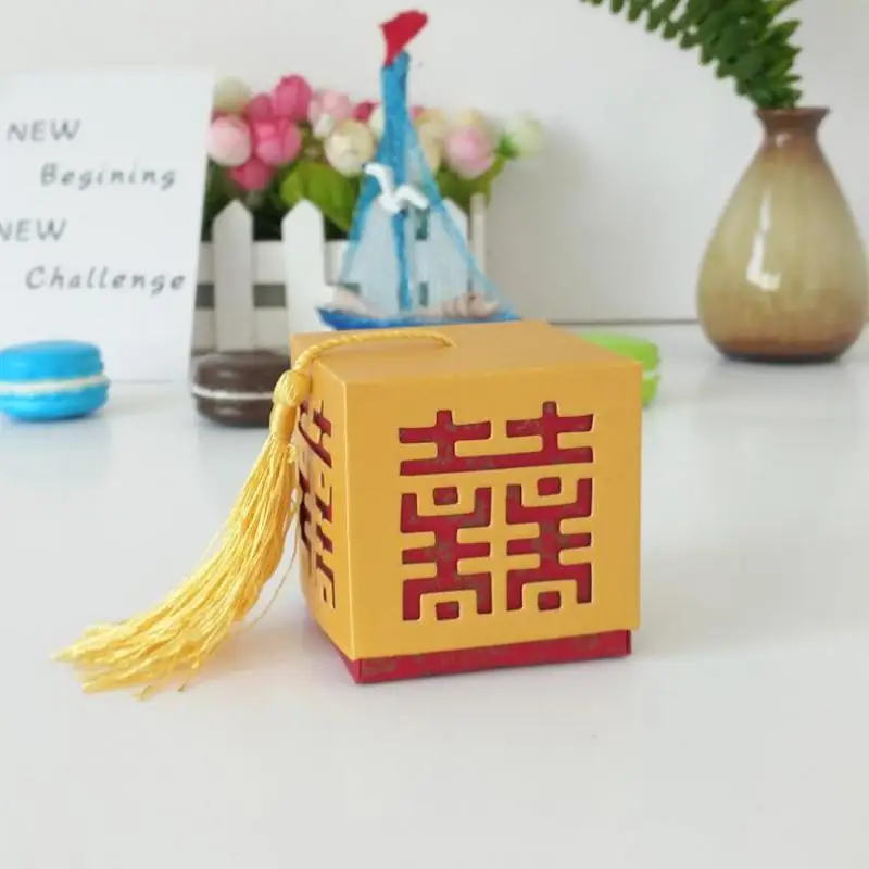 100 шт полые свадебные коробки с кисточками конфетные Китайский двойной счастье