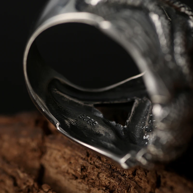 ZABRA Luxury Solid 925 Sterling Silver Men Ring Budda God Head Vintage Black Color Punk Mens Rings Domineering Gothic Jewelry|sterling silver men