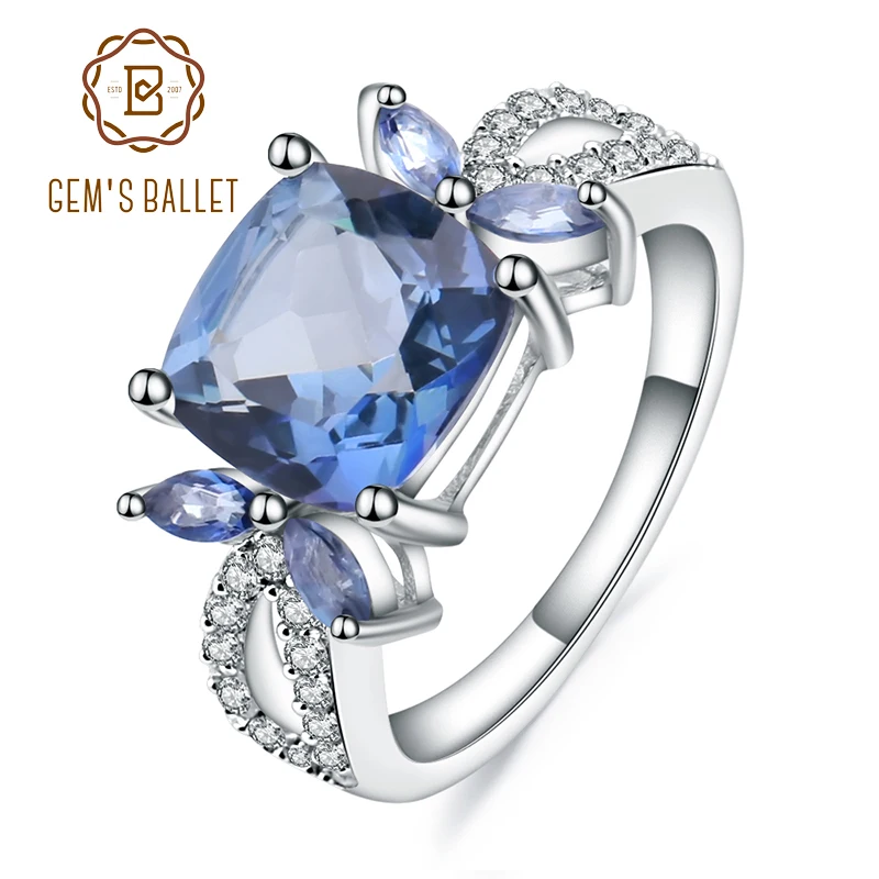 GEM'S BALLET 3.96Ct натуральный иолит синий мистик кварц коктейльное кольцо 925 пробы серебряные кольца с драгоценными камнями для женщин хорошее ювелирное изделие