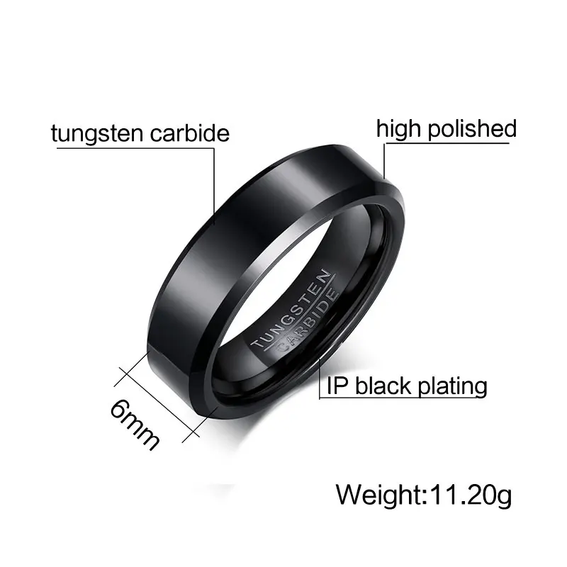 Vnox Black Tungsten Carbide Men's Ring Wedding Engagement Ring for Man Jewelry 6mm Wide Anillos images - 6