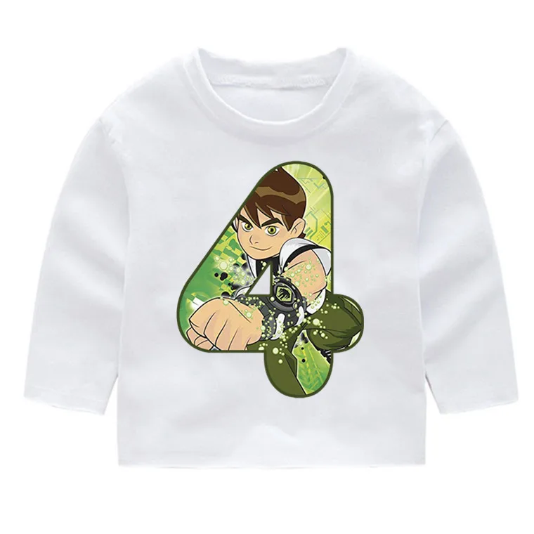 P244-4 Ben 10/Детские Модные хлопковые футболки с длинными рукавами для дня рождения с цифрами детские топы с длинными рукавами, кофта с капюшоном для маленьких девочек - Цвет: P244-4