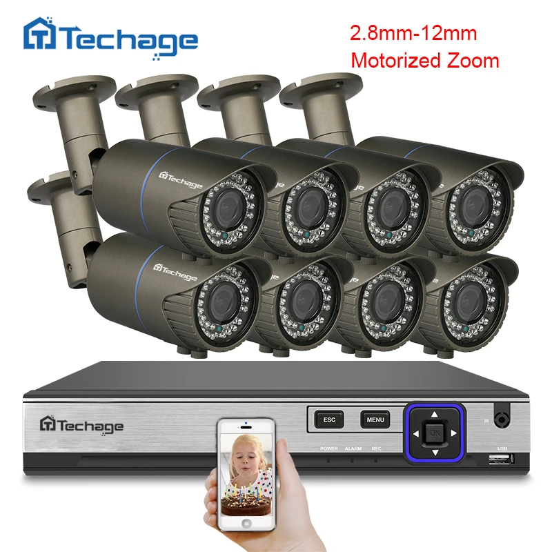 Techage H.265 4MP система безопасности камера 8CH POE NVR 2 8 12 мм моторизованный авто зум