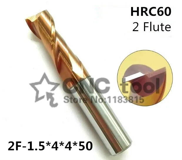 2F 1.5 HRC60 твердосплавные квадратные плоские концевые фрезы покрытие: нано две