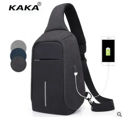 Мужская сумка мессенджер KAKA с USB разъемом нагрудная сумочка на ремне