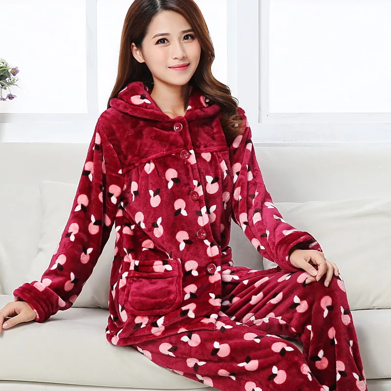 Style13 Женские зимние теплые фланелевые пижамы, женские пижамные комплекты из кораллового флиса, одежда для сна, бархатная Повседневная Ночная рубашка с длинным рукавом, D-2054 - Цвет: Style13