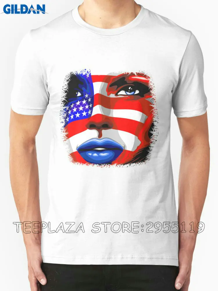 Пользовательские футболки Мужская Флаг США на девушки Face Crew Neck дизайн короткий