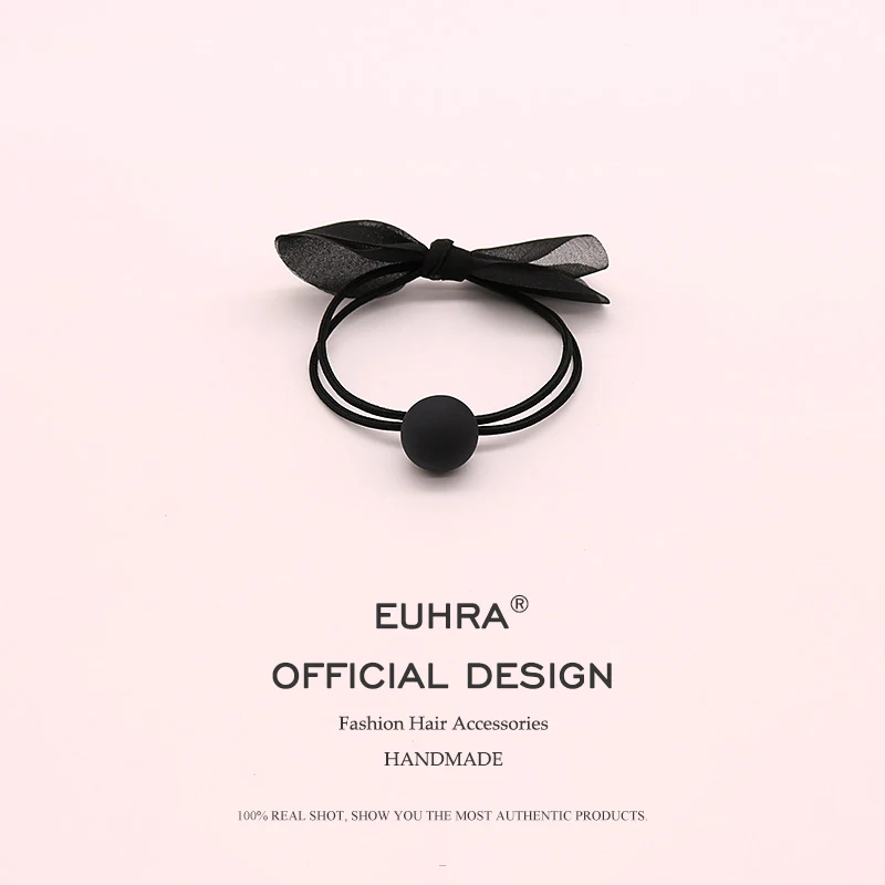 Black EUHRA, 3 цвета, эластичные резинки для волос, бант, Розочка, матовые шифоновые шарики, эластичная повязка для волос для женщин и девочек, детская резинка - Цвет: Black