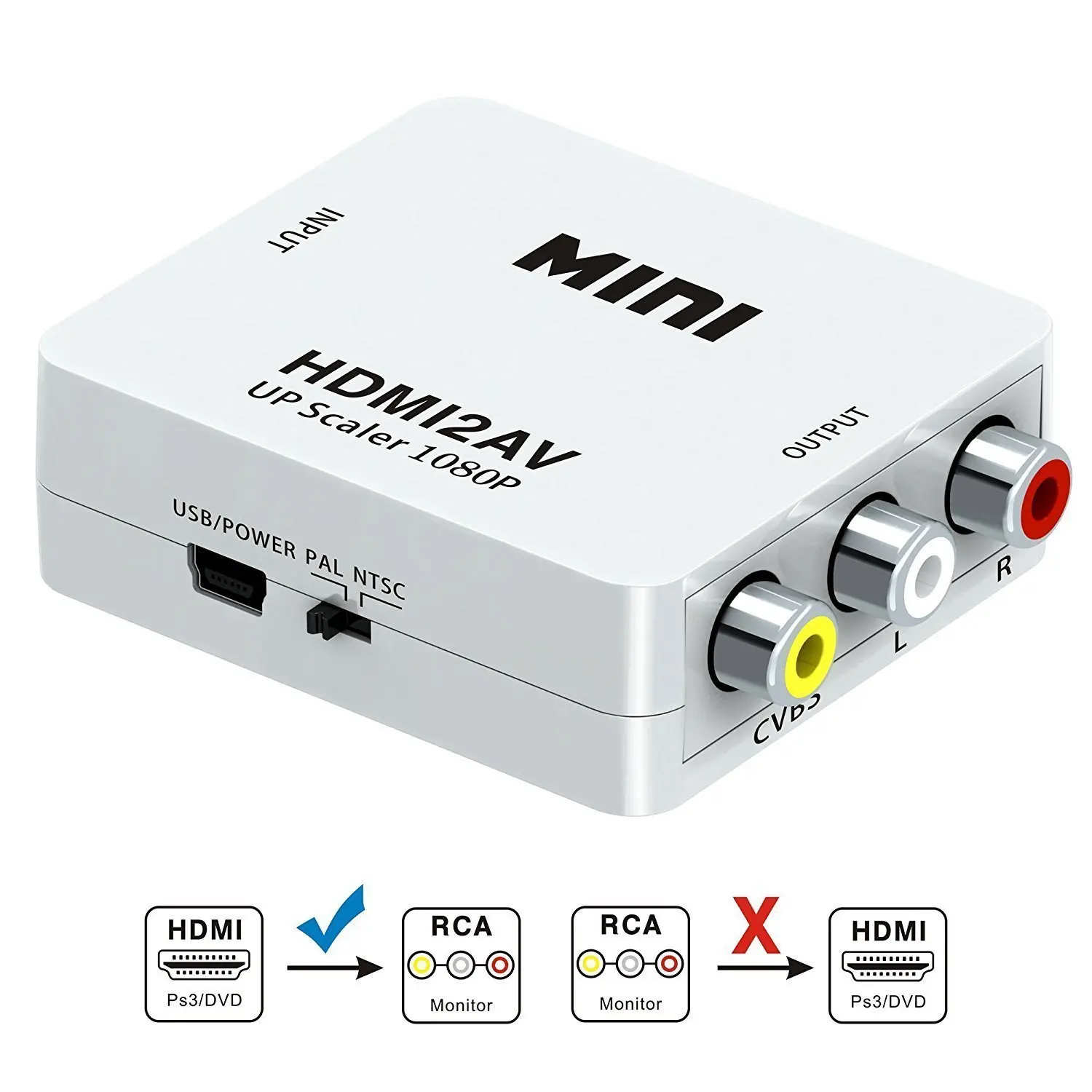 HDMI к RCA 1080P К AV 3RCA CVBs композитный видео аудио конвертер адаптер с поддержкой PAL/NTSC USB