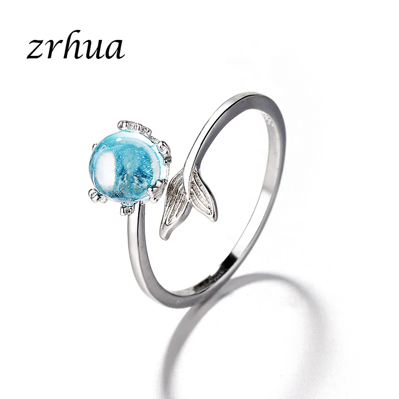 ZRHUA 925 Стерлинговое Серебро с открытыми синими кристаллами женский подарок для